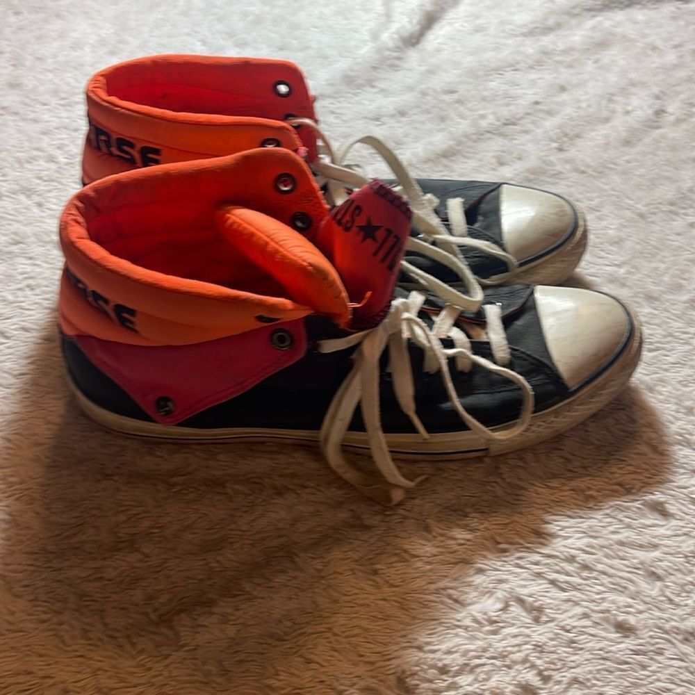 Mens Converse Sneakers RARE Peel Back Mid, Orange and Red size 12